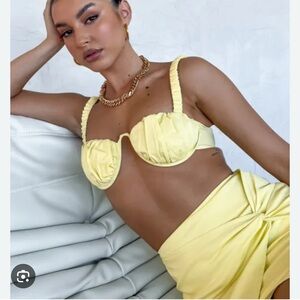 White Fox Yellow Ruched Bikini Top and Skirt Set